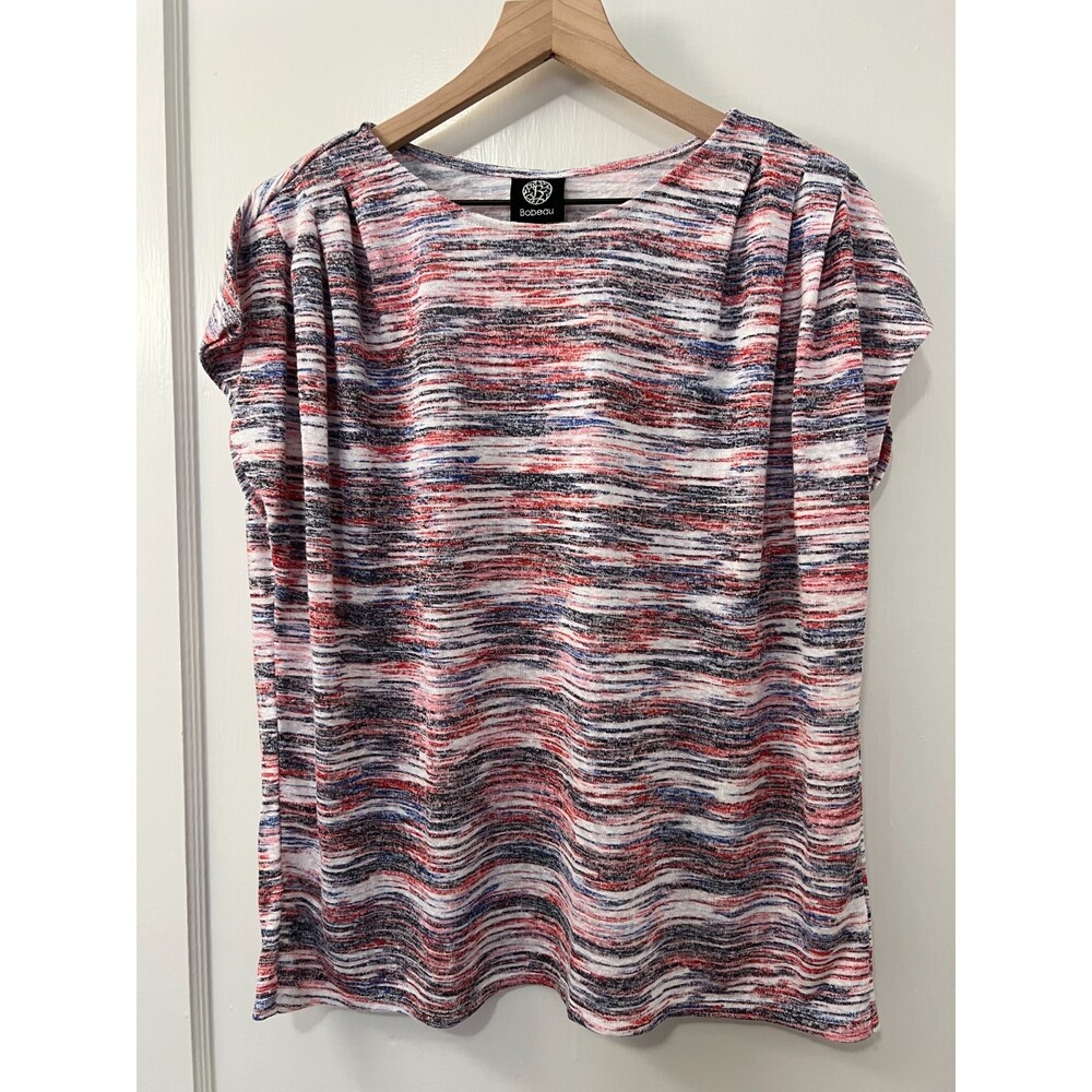 Bobeau Women's Red White Blue Spacedye Blouse Top Polyester Rayon Blend Size L